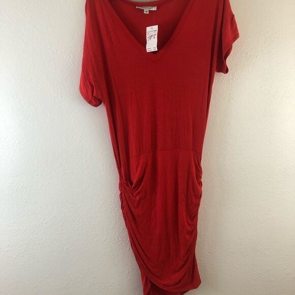 The Vanity Room Cherry V-Neck Ruched Dress Size S - Picture 3 of 6